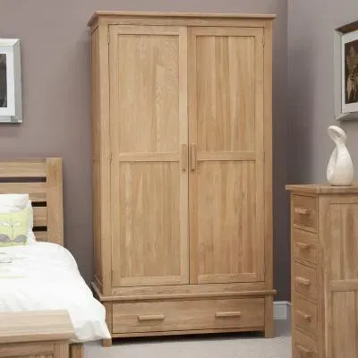 Mobel Oak 2 Door 1 Drawer Wardrobe - Lacquered, Oak