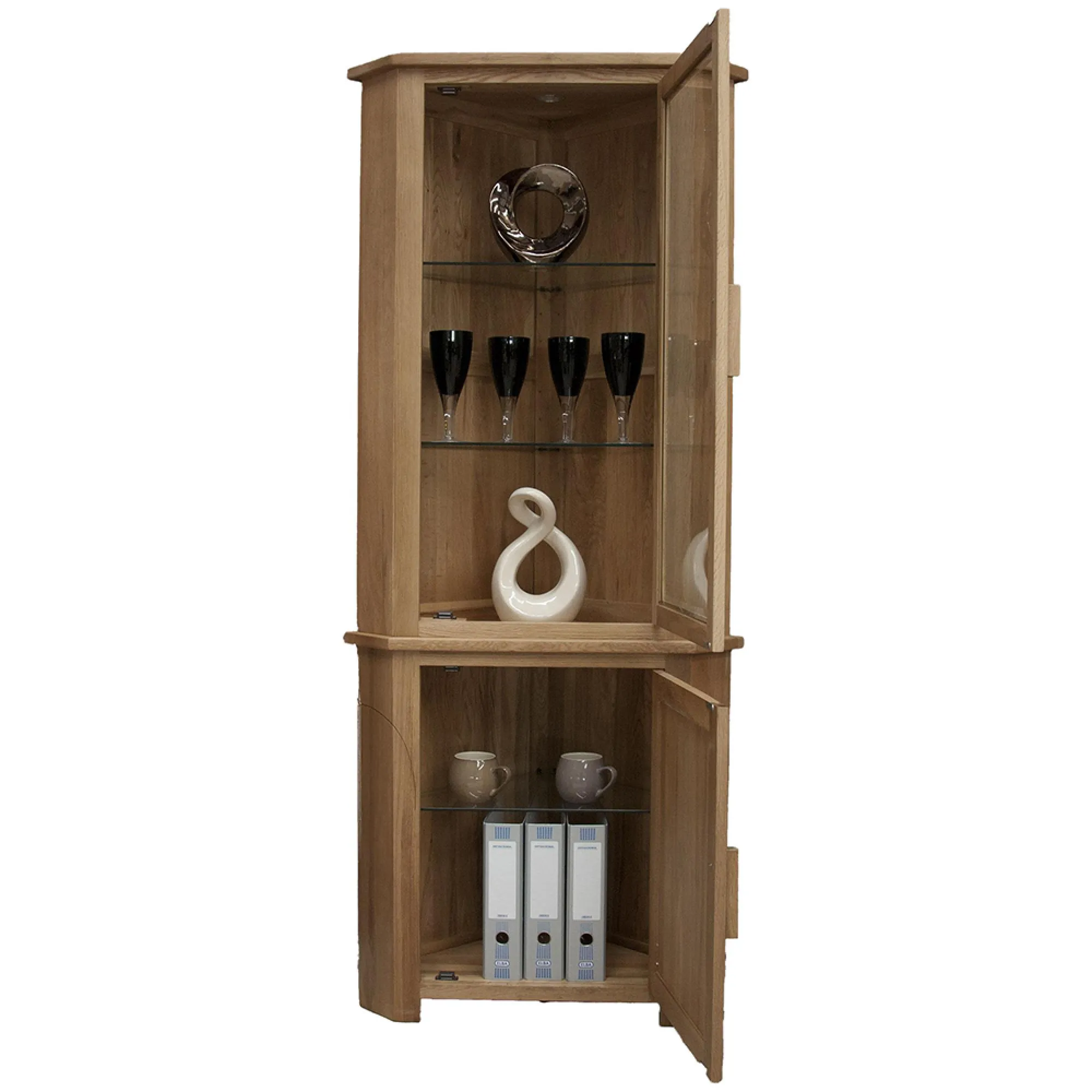 Mobel Oak Corner Display Unit - Lacquered