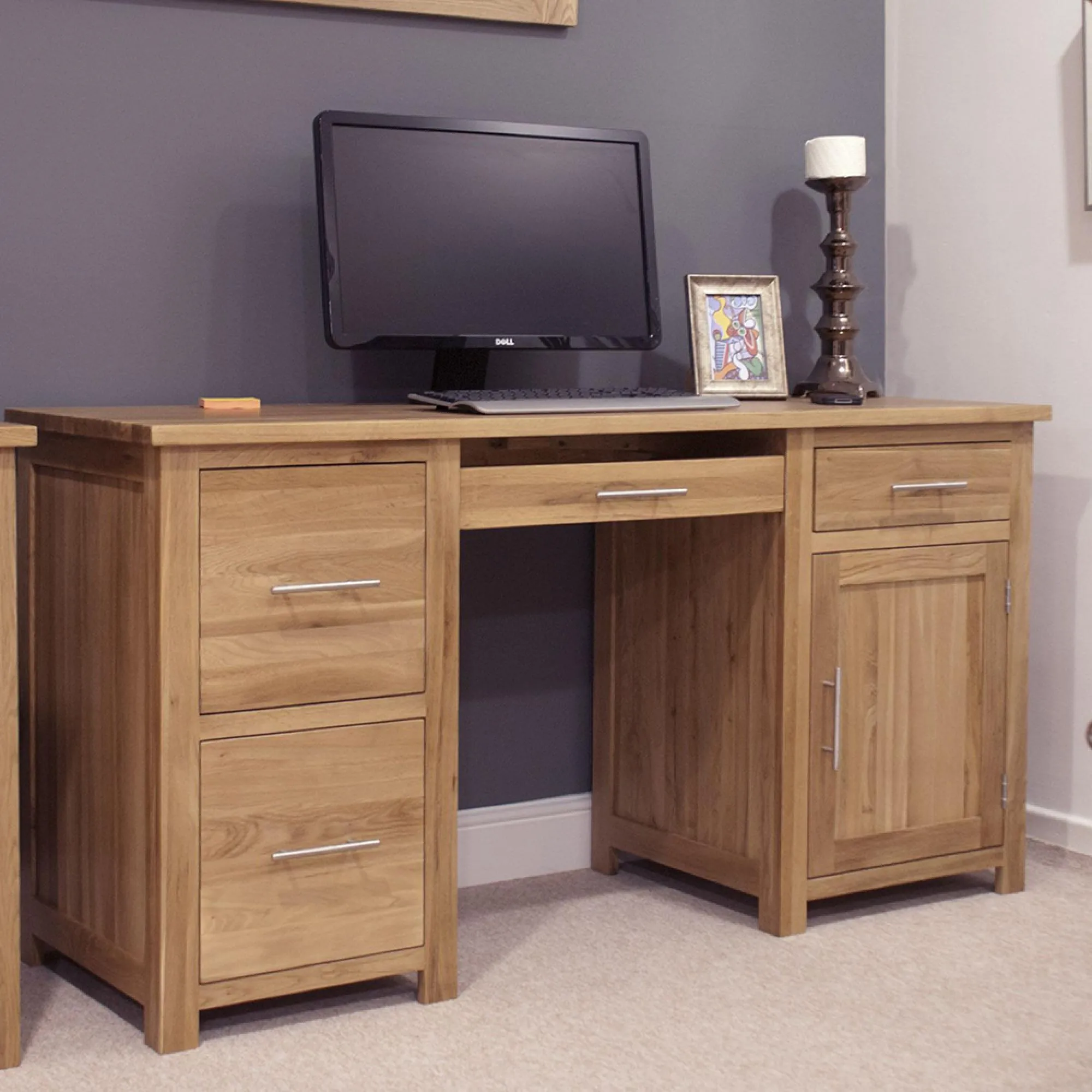 Mobel Oak Double Pedestal Computer Desk - Lacquered