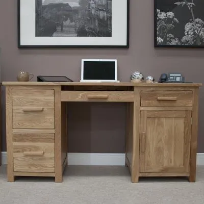 Mobel Oak Double Pedestal Computer Desk - Lacquered