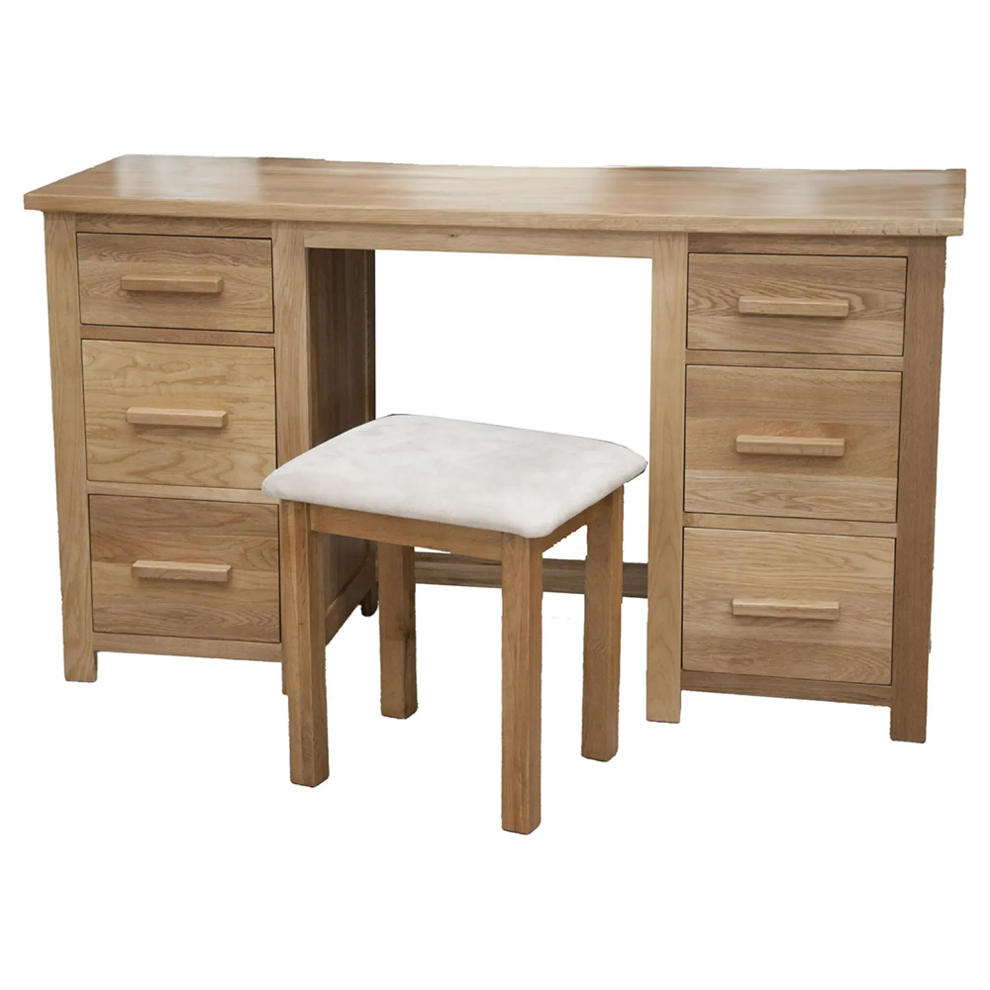 Mobel Oak Double Pedestal Dressing Table and Stool - Lacquered