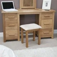 Mobel Oak Double Pedestal Dressing Table and Stool - Lacquered