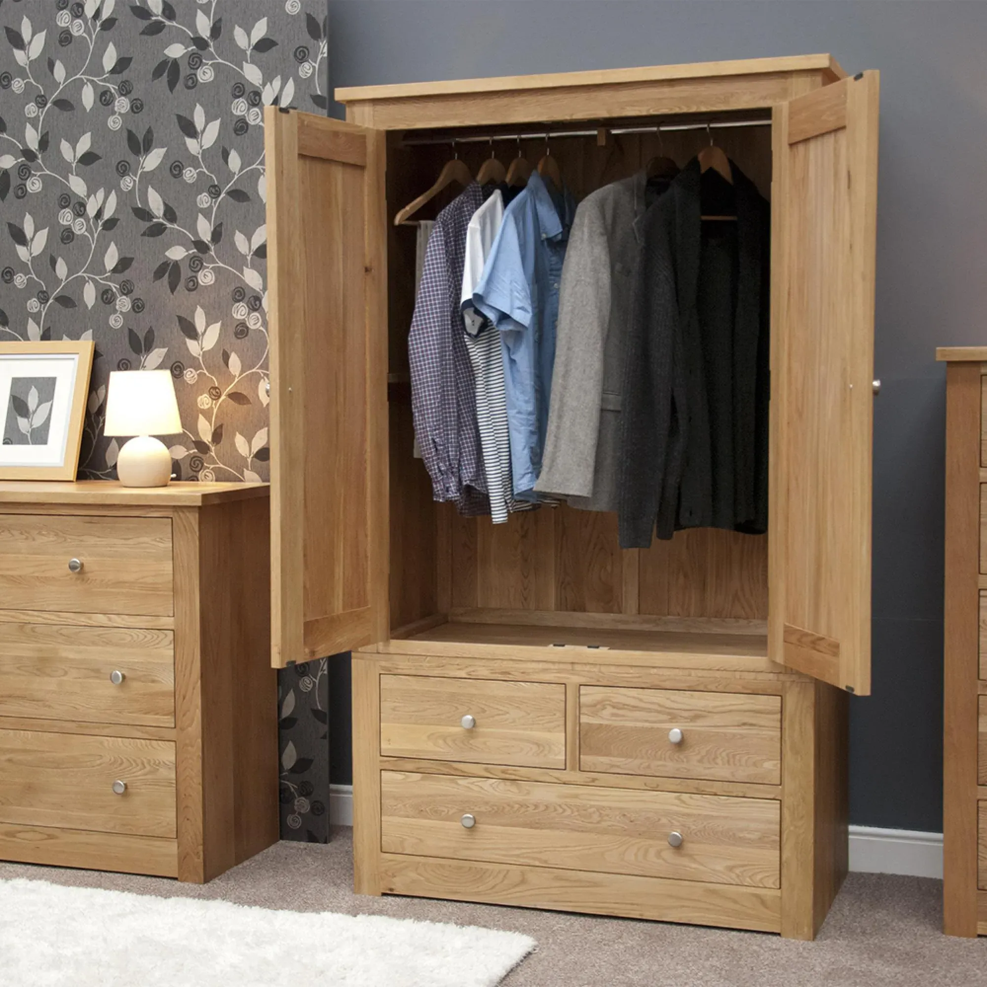 Oakley Oak 2 Door 3 Drawer Wardrobe - Lacquered