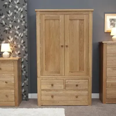 Oakley Oak 2 Door 3 Drawer Wardrobe - Lacquered