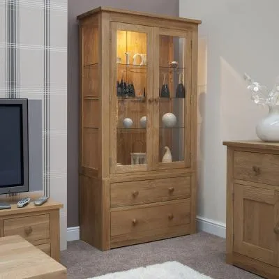 Oakley Oak Glass Display Cabinet - Lacquered