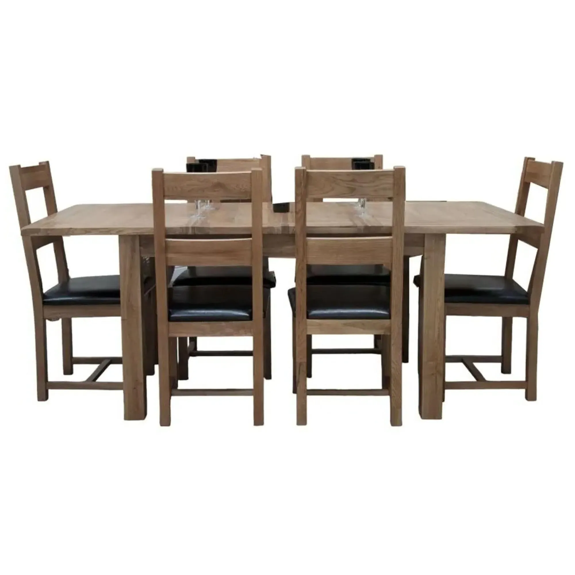 Rutland Extending Dining Set with 6 Chairs - Oak, Leather