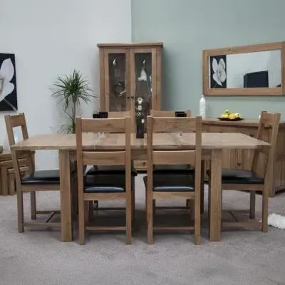 Rutland Extending Dining Set with 6 Chairs - Oak, Leather image