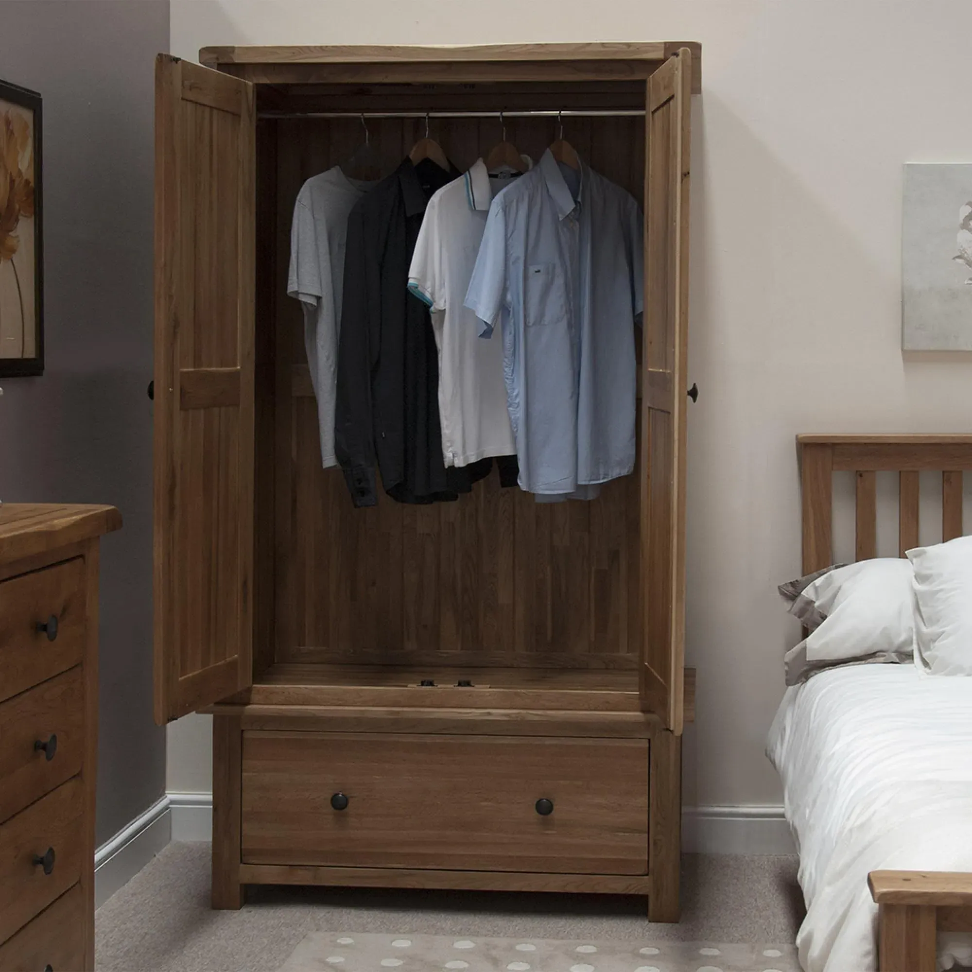 Rutland Oak 2 Door 1 Drawer Wardrobe - Oak