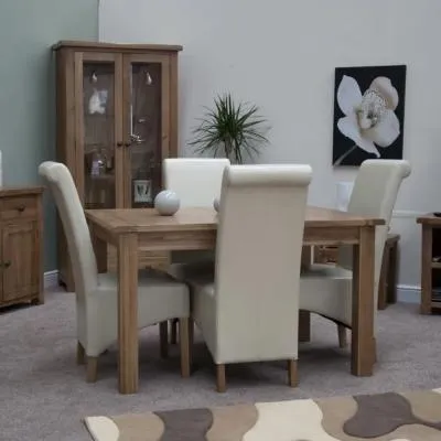 Rutland Oak Extendable Dining Set with 4 Ronald Chairs - Ivory