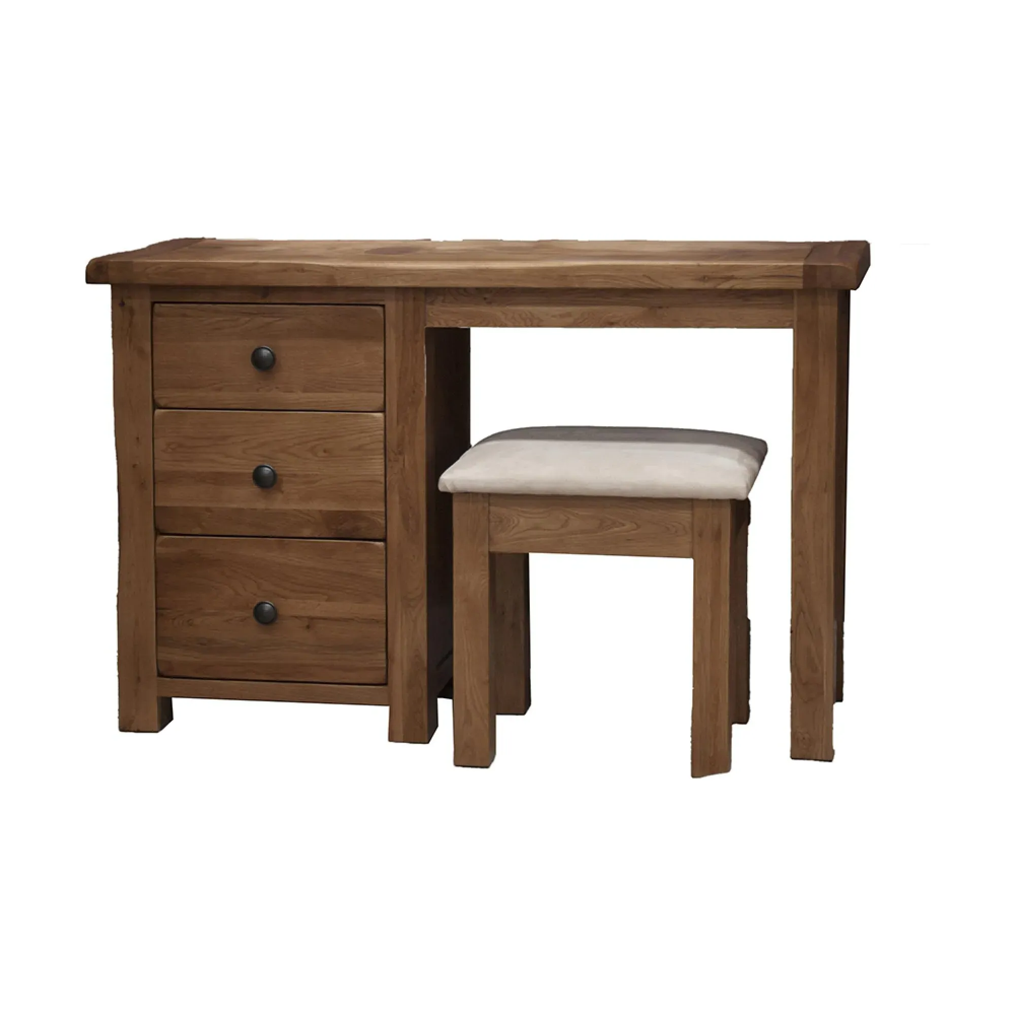 Rutland Single Pedestal Dressing Table with Stool - Oak