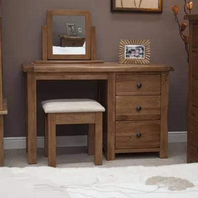 Rutland Single Pedestal Dressing Table with Stool - Oak