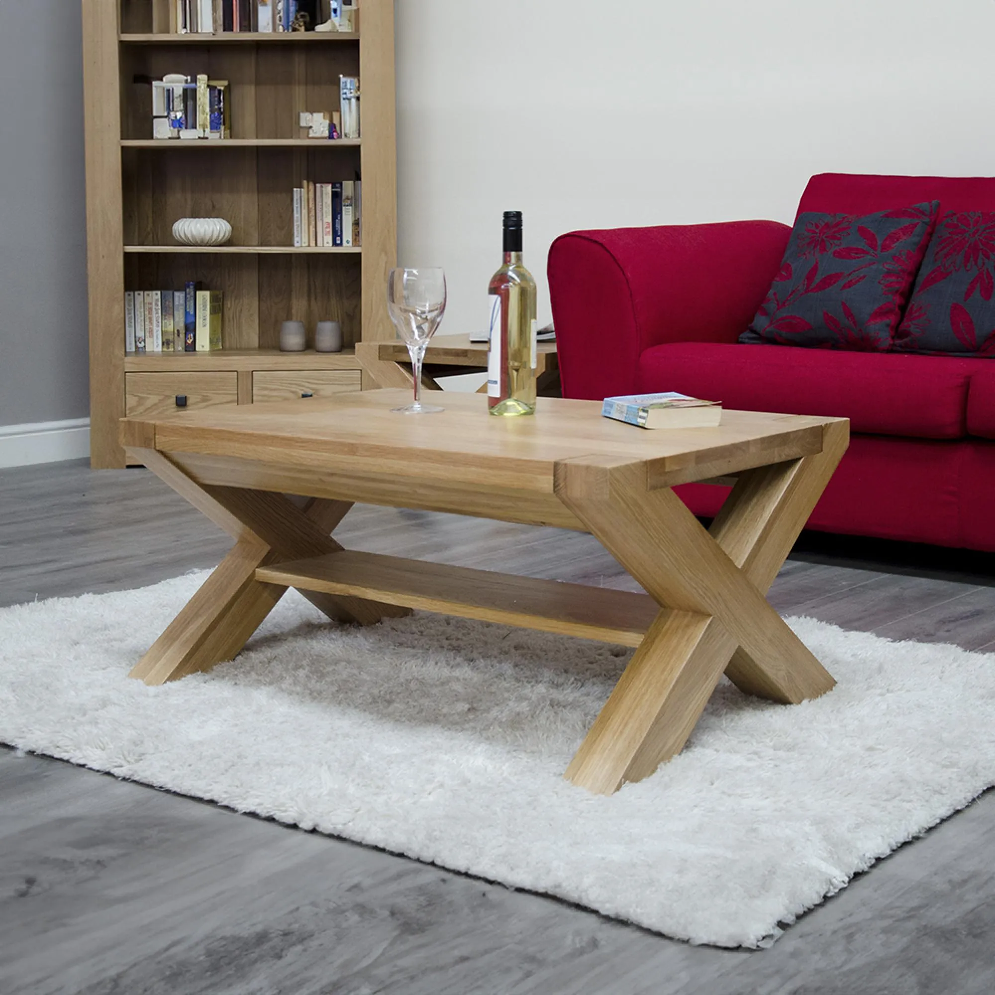Trend Oak Medium Coffee Table with X Leg - Lacquered