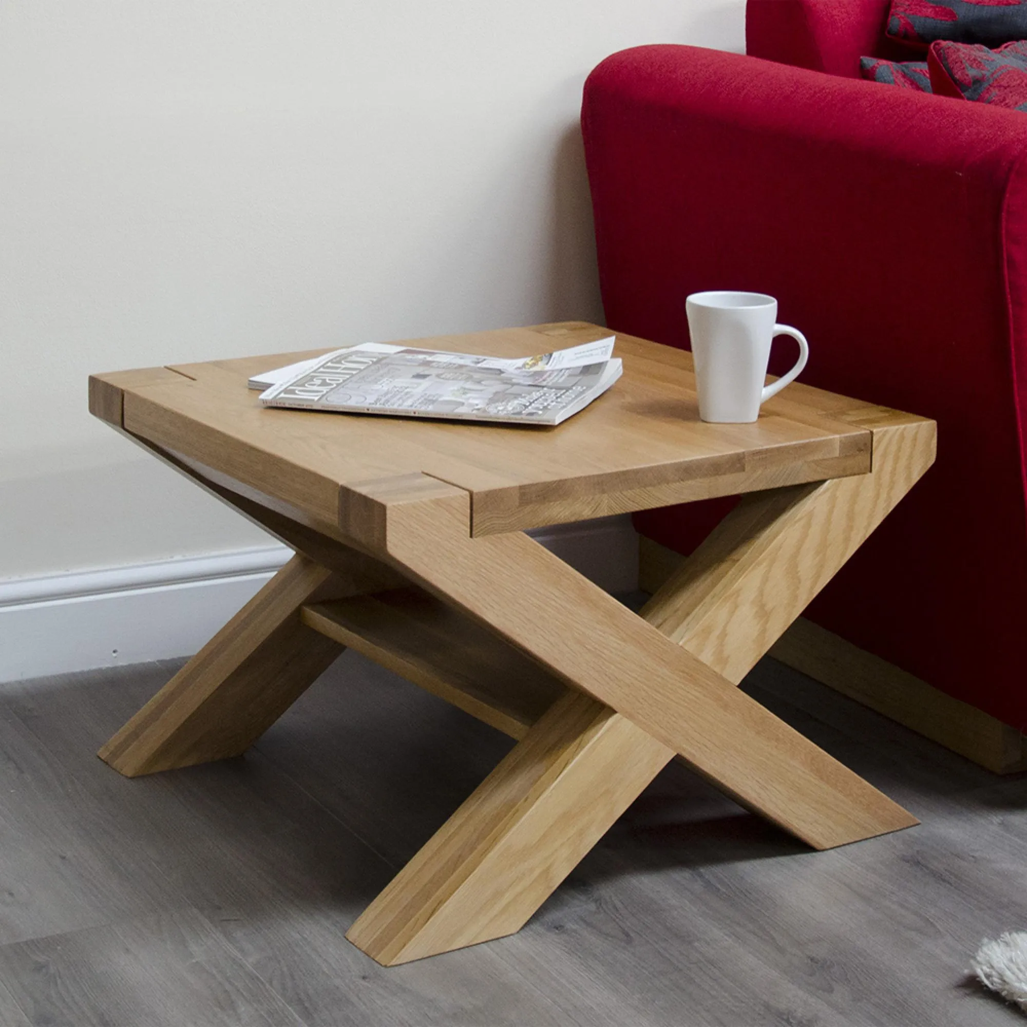 Trend Oak Small Coffee Table with X Leg - Lacquered