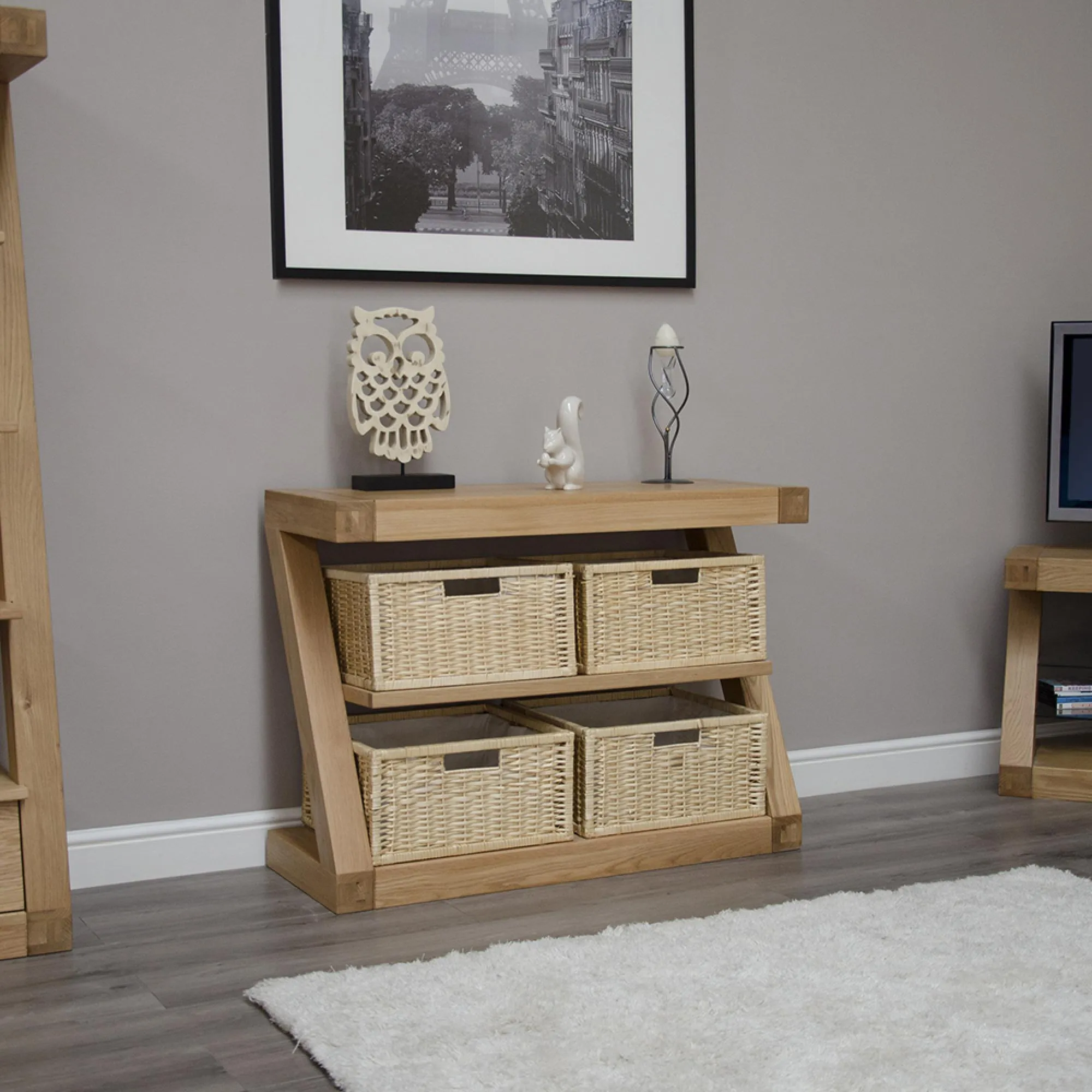 Ziggy Oak Basket Console Table - Lacquered