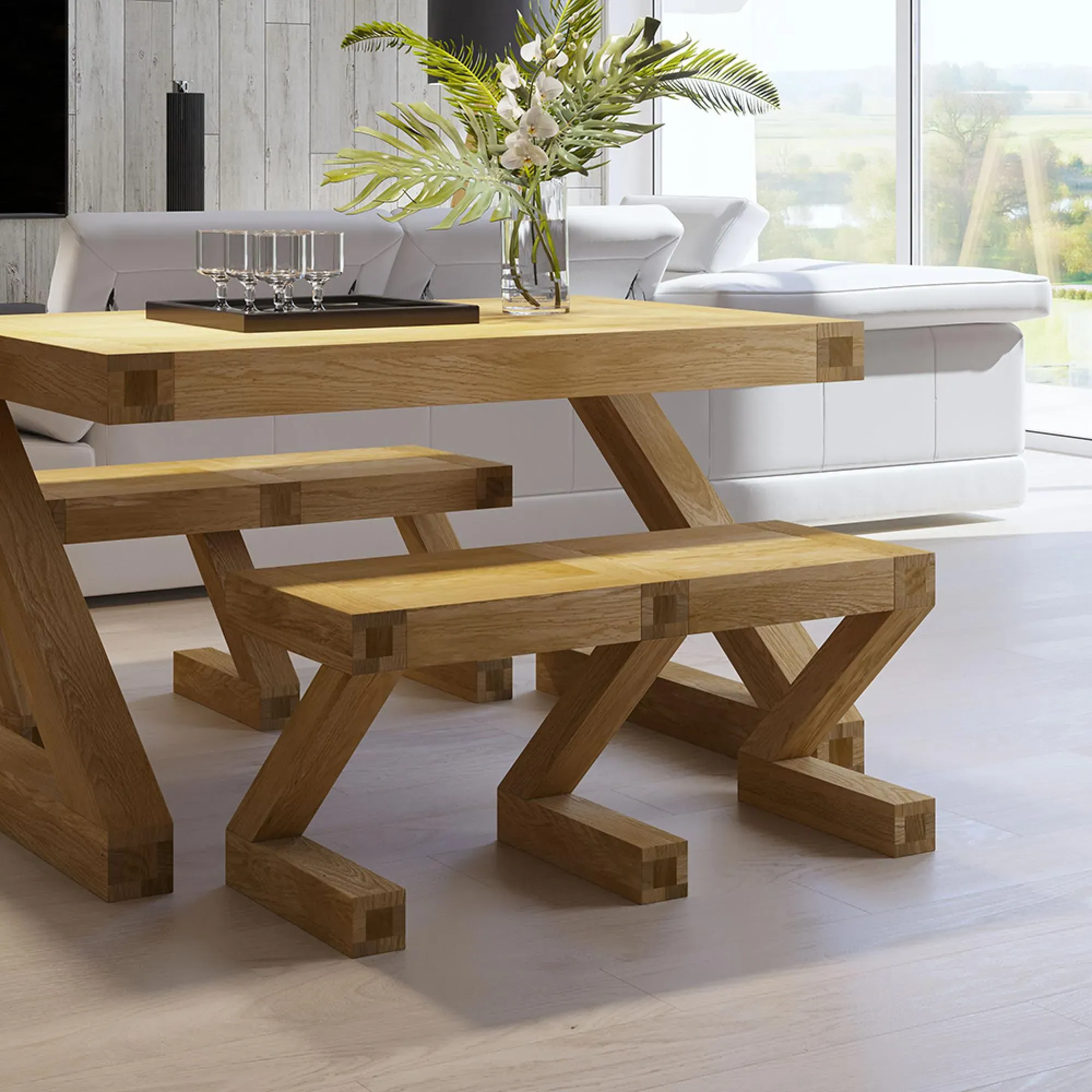 Ziggy Oak Small Dining Bench - Lacquered