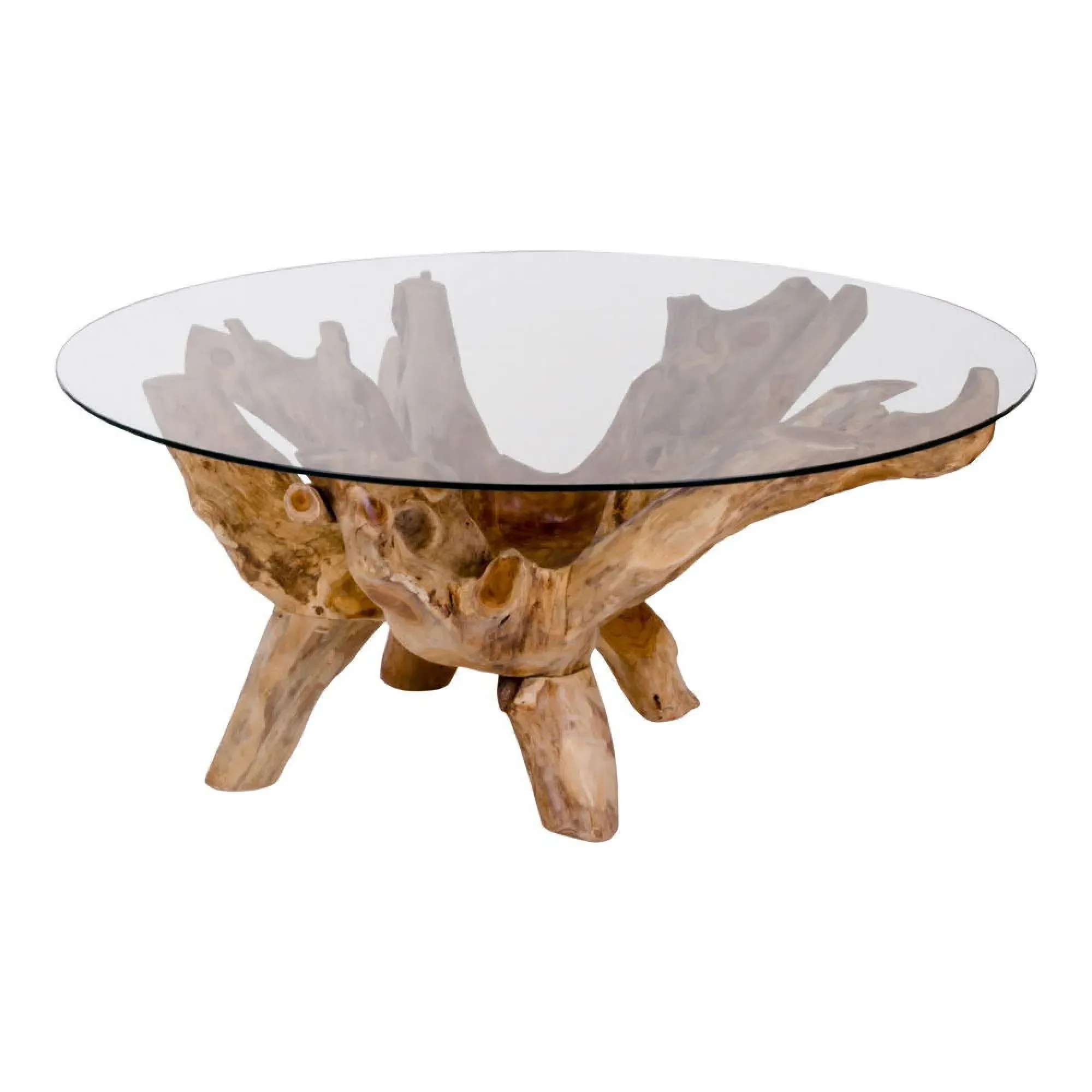 Amazonas Round Coffee Table - Natural, Teak Root Glass