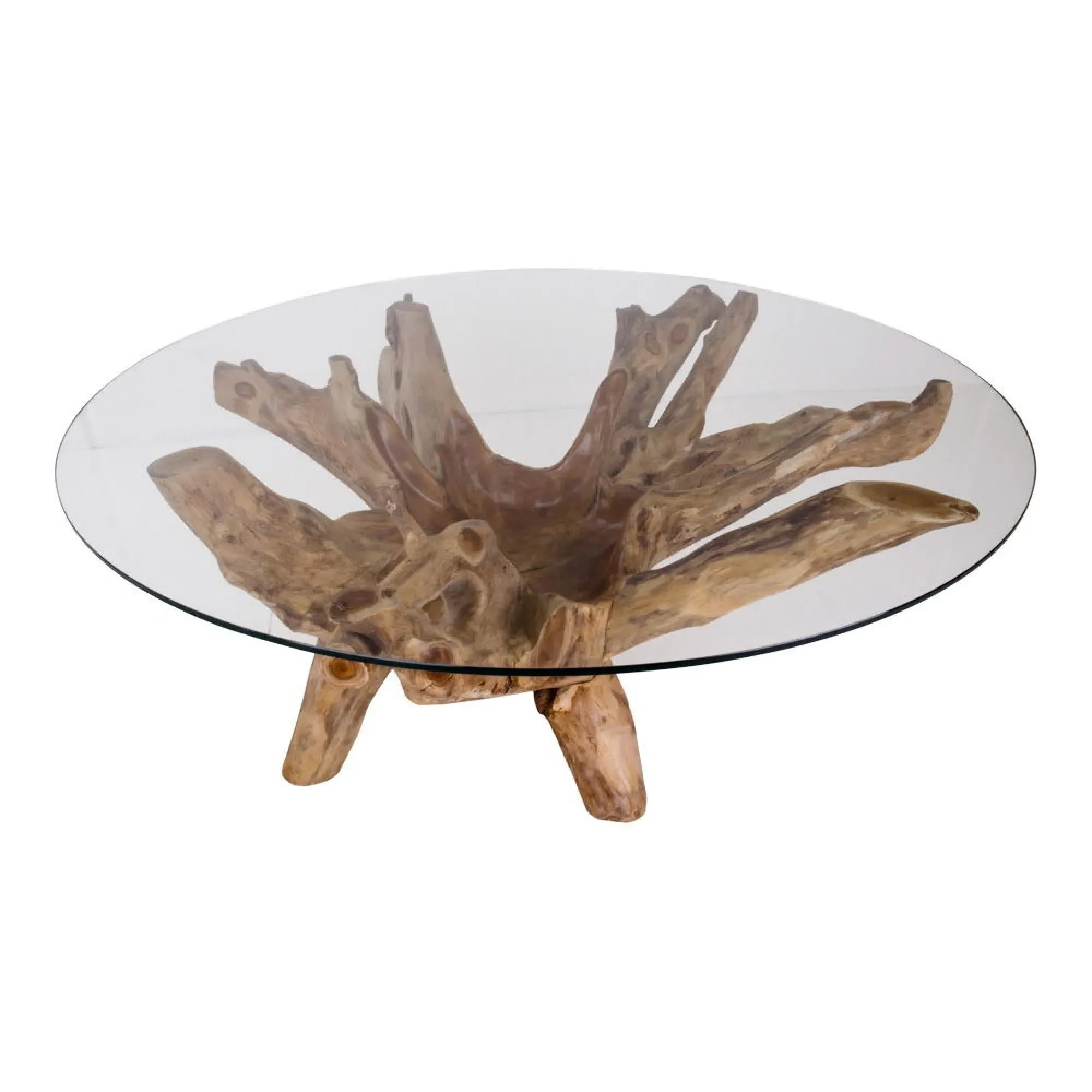 Amazonas Round Coffee Table - Natural, Teak Root Glass