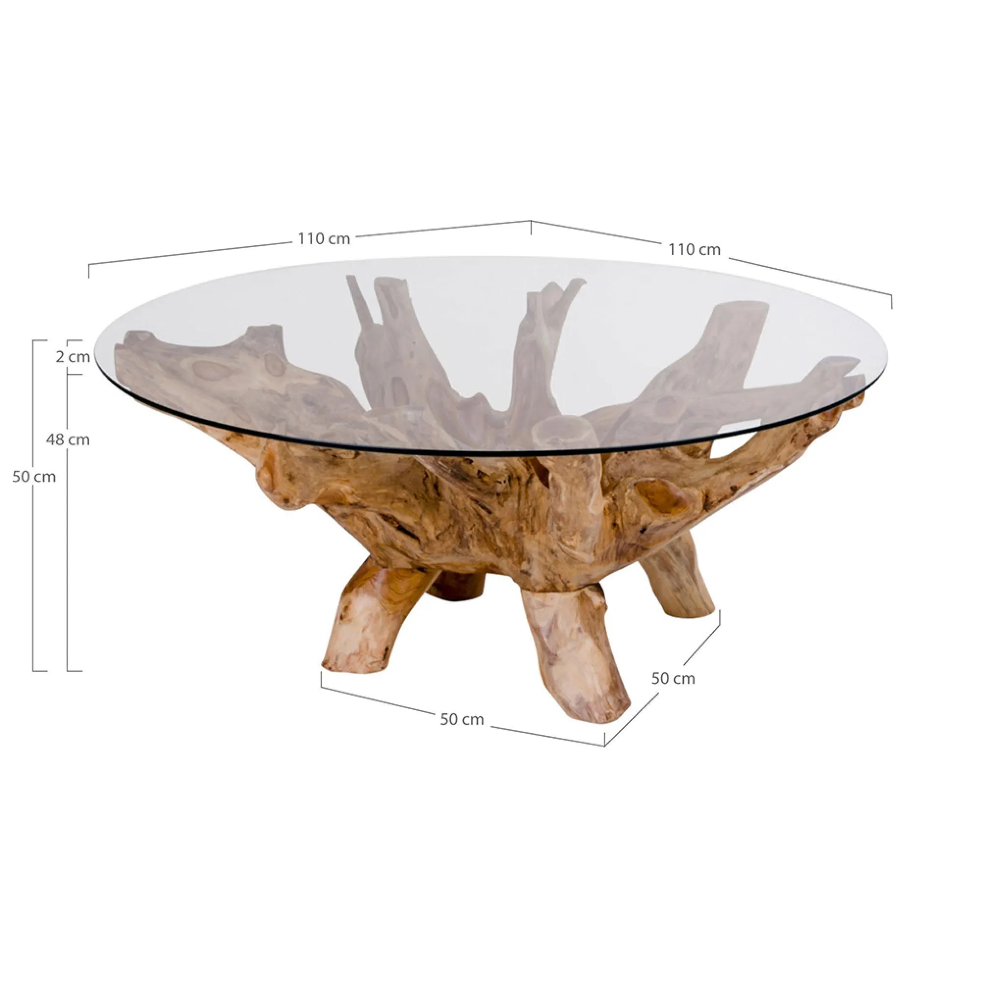 Amazonas Round Coffee Table - Natural, Teak Root Glass