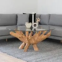 Amazonas Round Coffee Table - Natural, Teak Root Glass