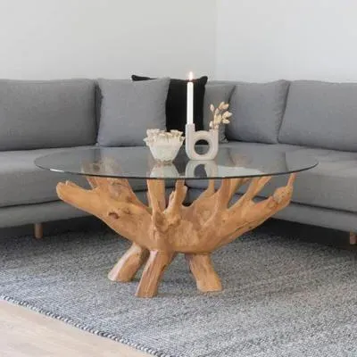 Amazonas Round Coffee Table - Natural, Teak Root Glass image