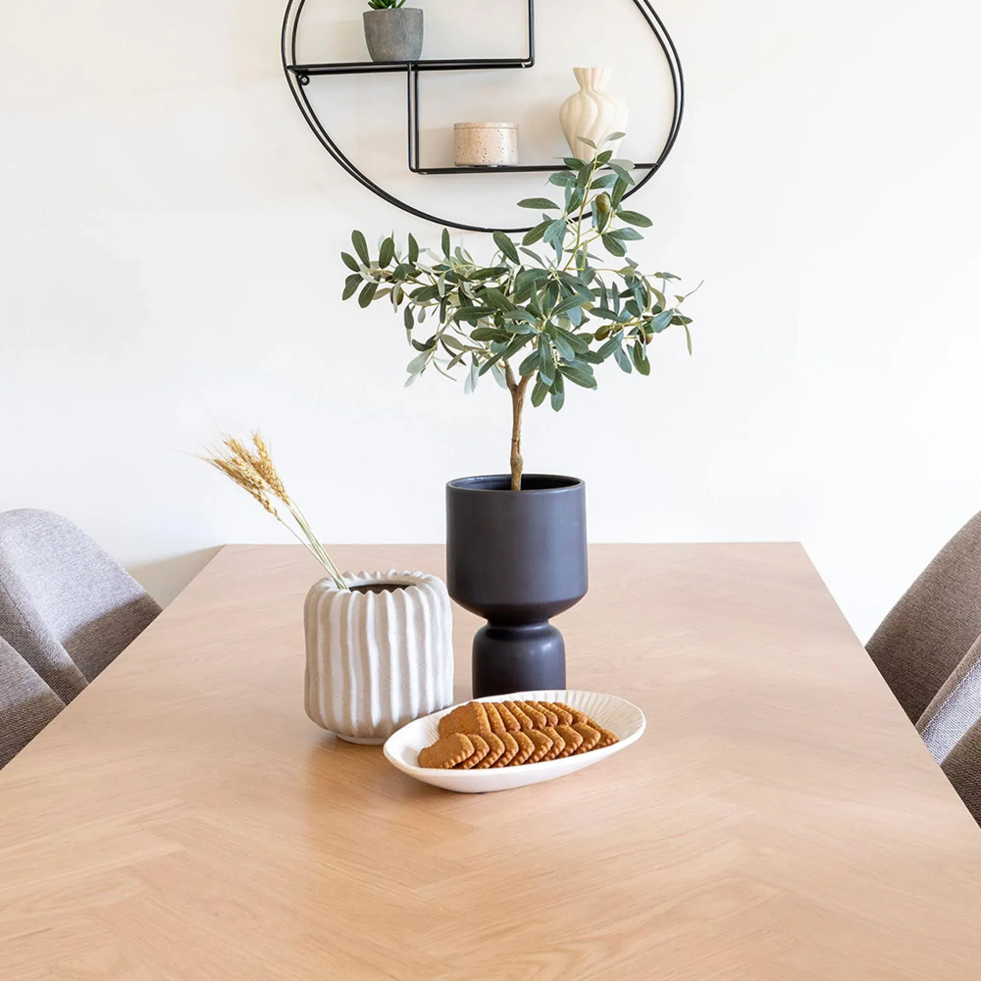 Amora 8 Seater Dining Table with Herringbone Pattern - Oak