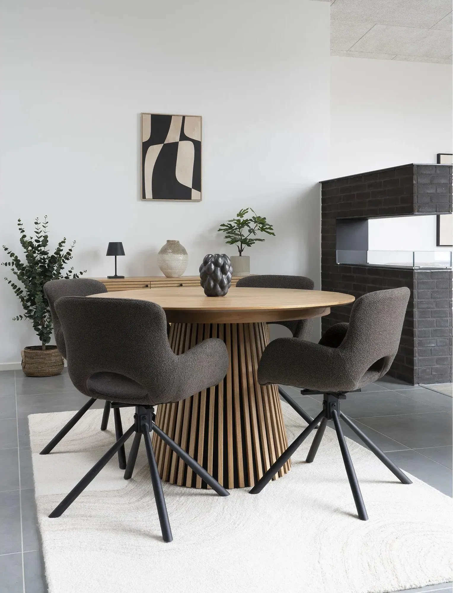 Amorim Boucle Swivel Dining Chair - Brown