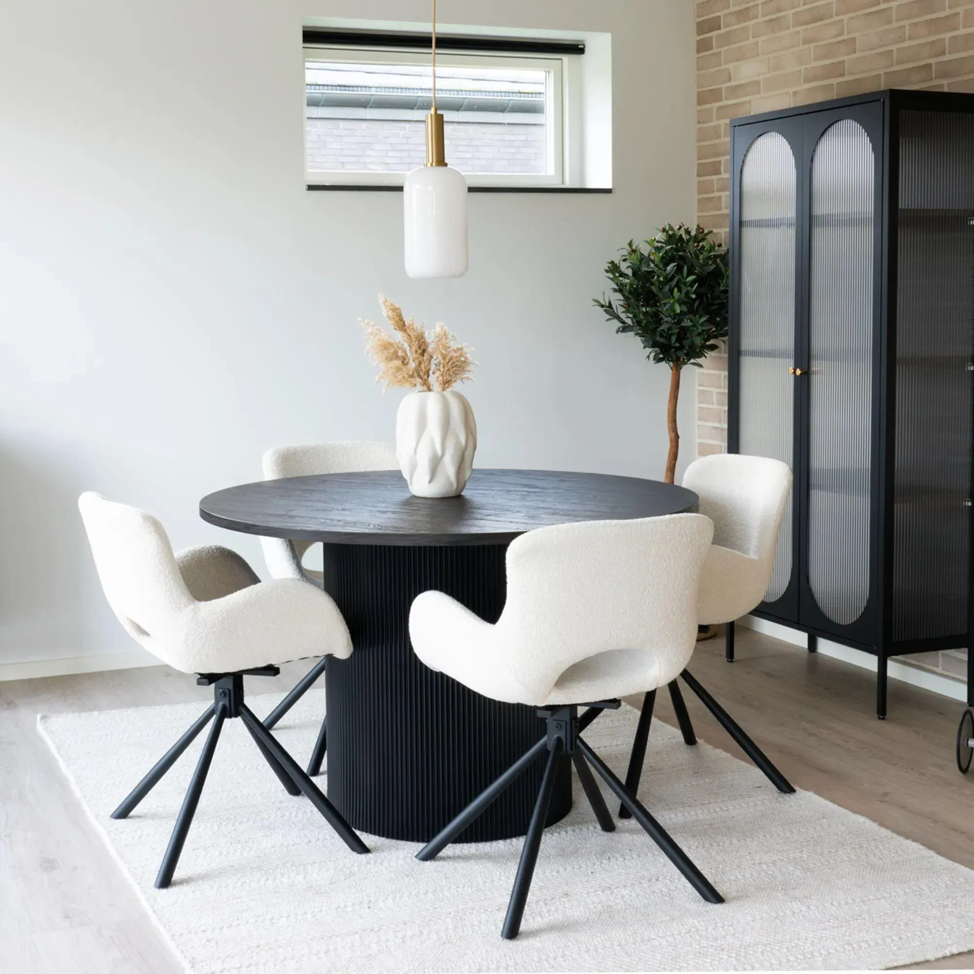 Amorim Swivel Dining Chair - White, Boucle Fabric