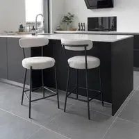 Badalona Barstool with Back - White, Boucle Fabric