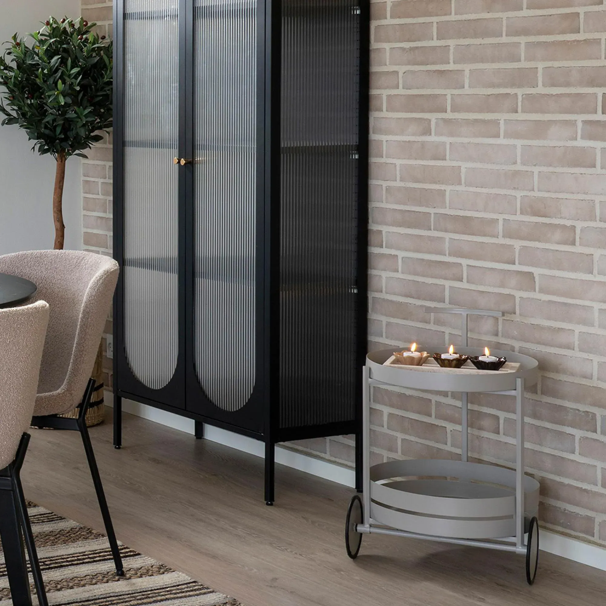 Beja Round Bar Trolley - Grey, Metal