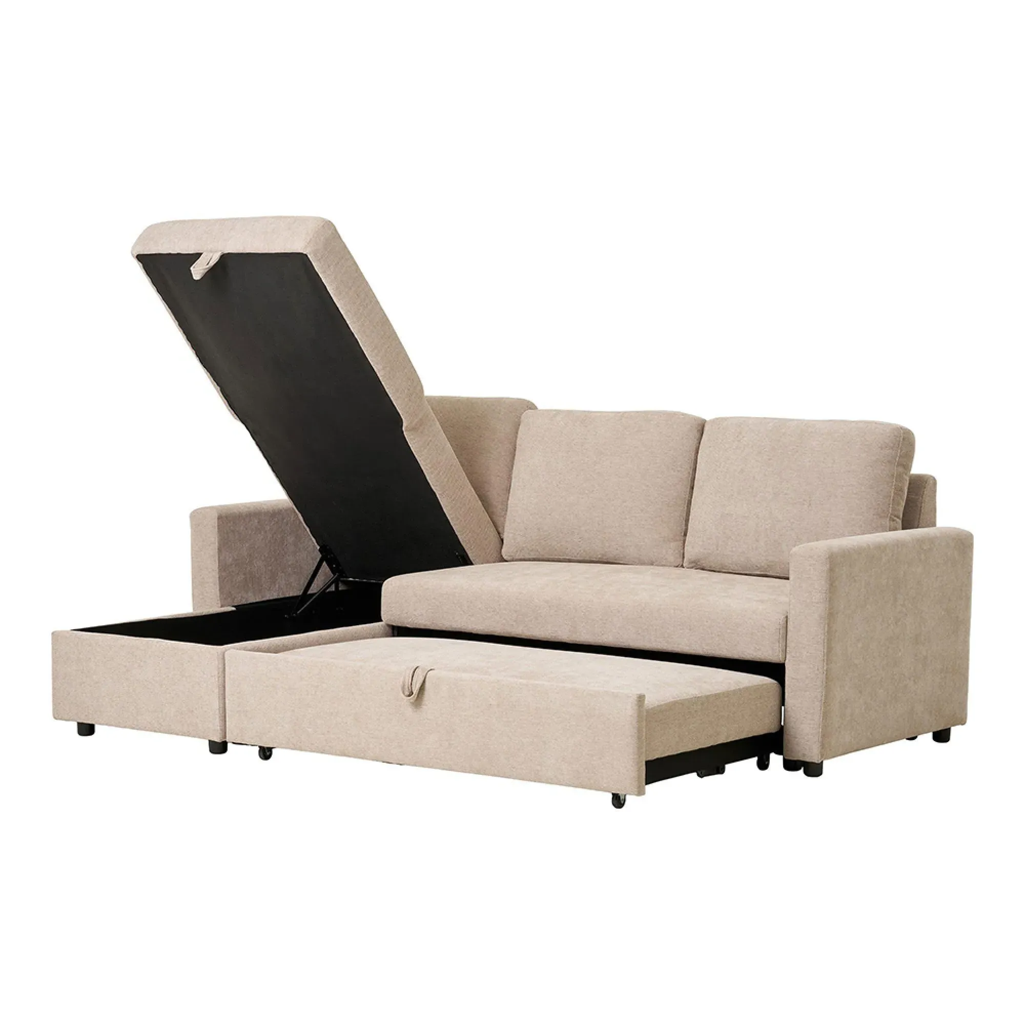 Belfast Chaise Longue Pull Out Sofa Bed - Dark Sand, Fabric