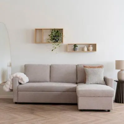 Belfast Chaise Longue Pull Out Sofa Bed - Dark Sand, Fabric image