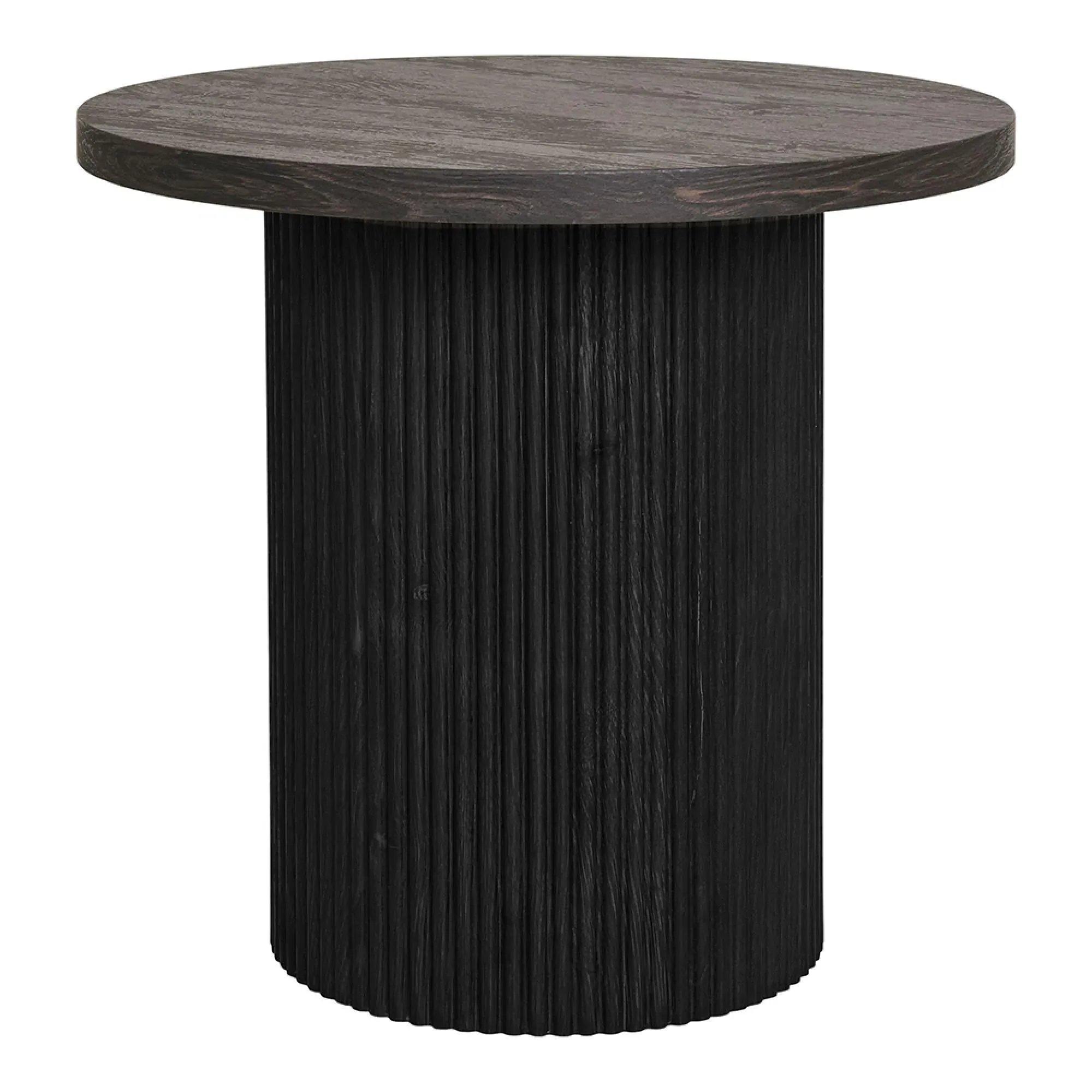 Boavista Round Fluted Side Table - Dark Brown Wood