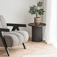 Boavista Round Fluted Side Table - Dark Brown Wood