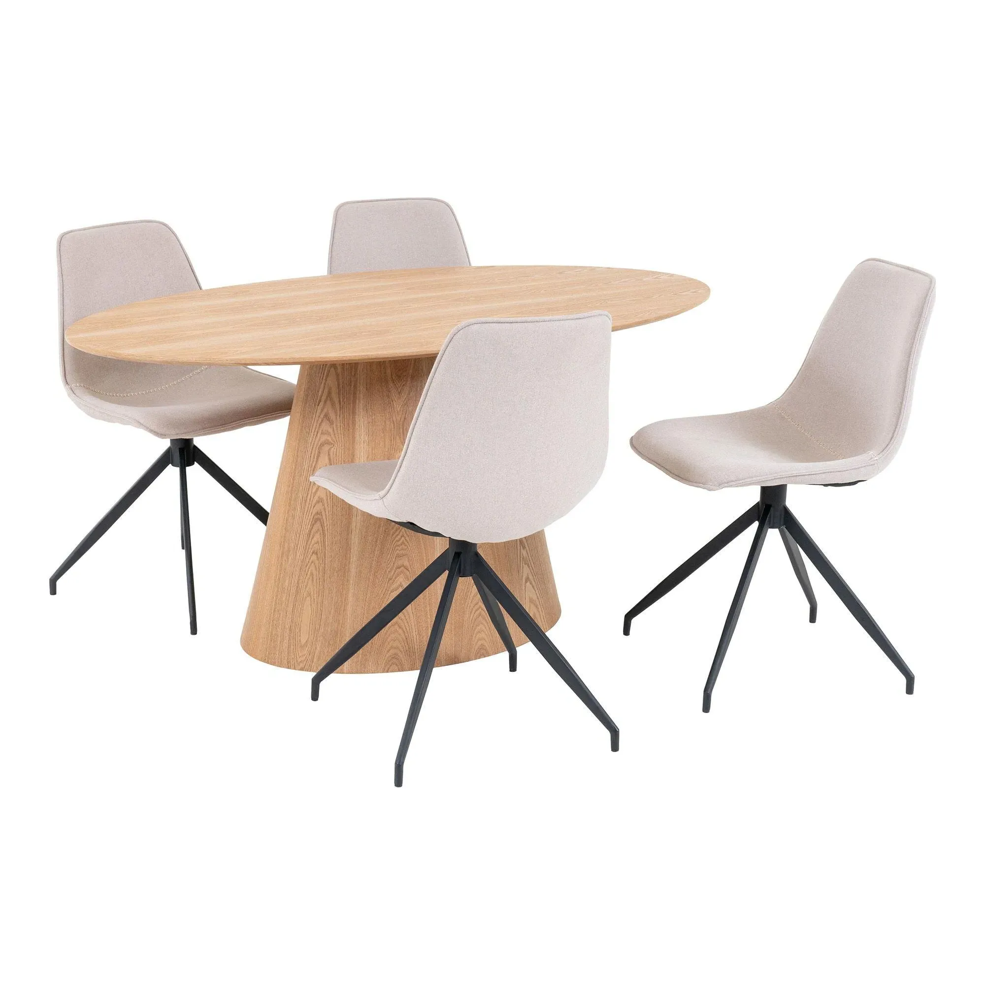 Bolton Oval Dining Set with 4 Zebulon Swivel Chairs - Natural