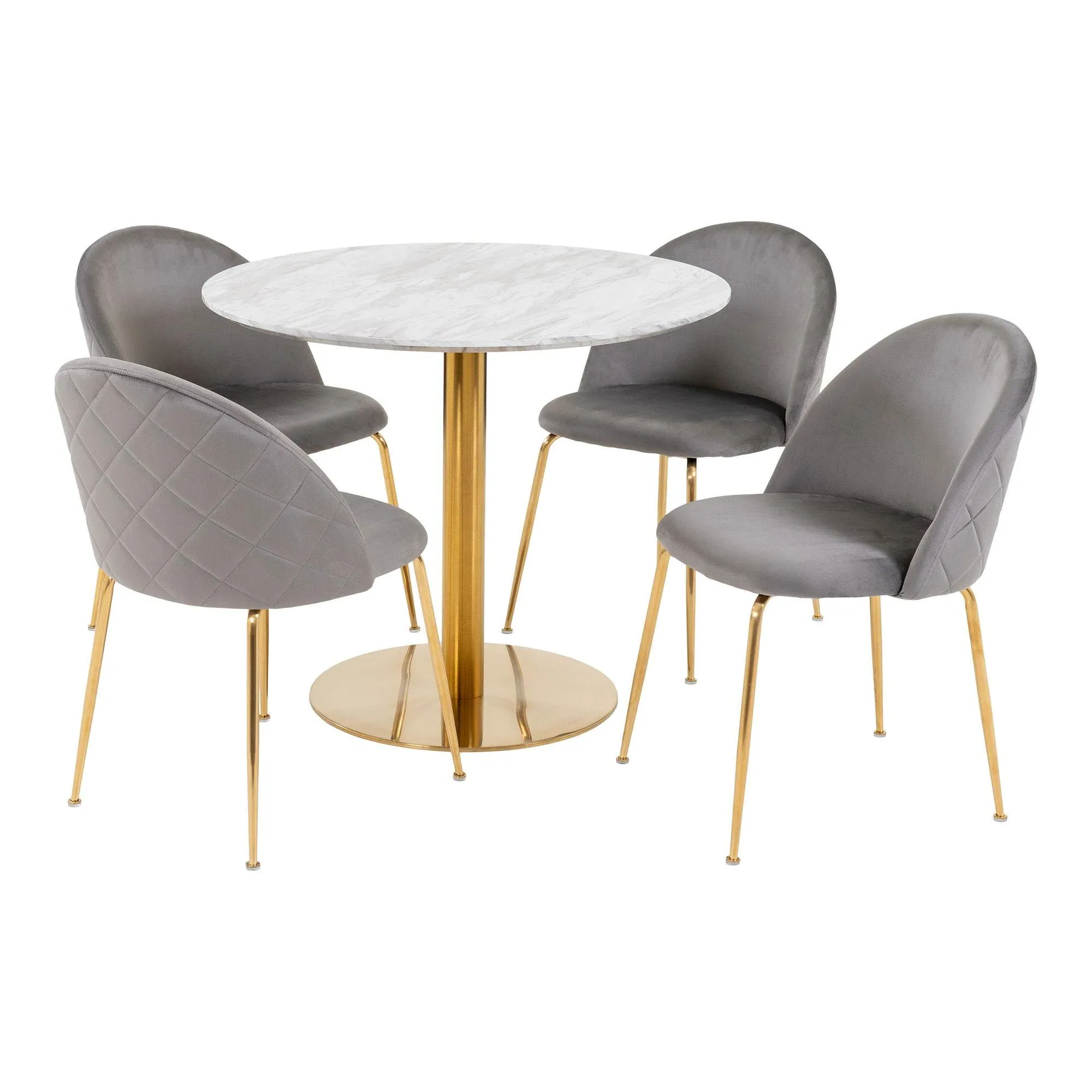 Bolzano 4-Seater Round Dining Set - White, Marble Effect
