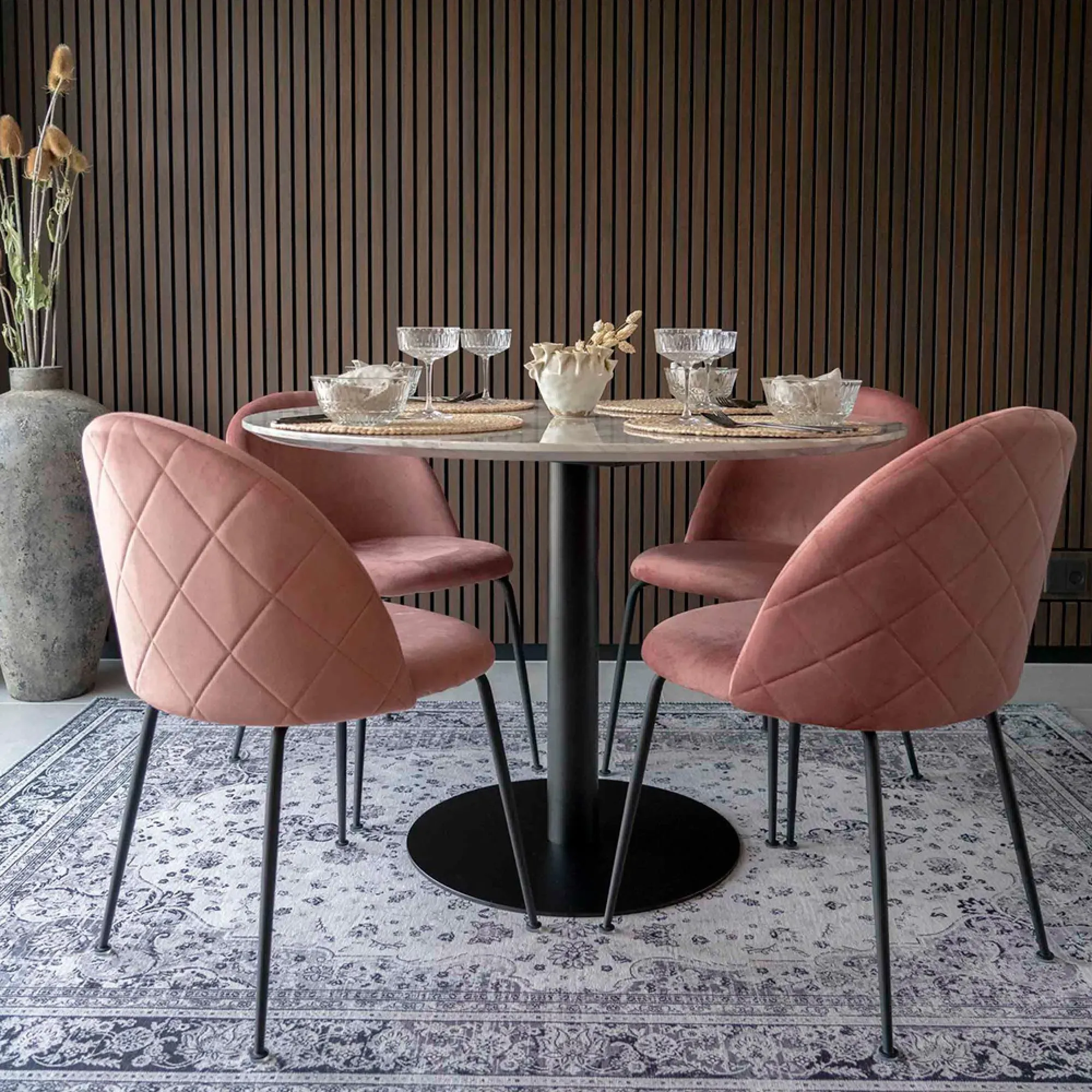 Bolzano 4-Seater Round Dining Table - White, Marble Effect