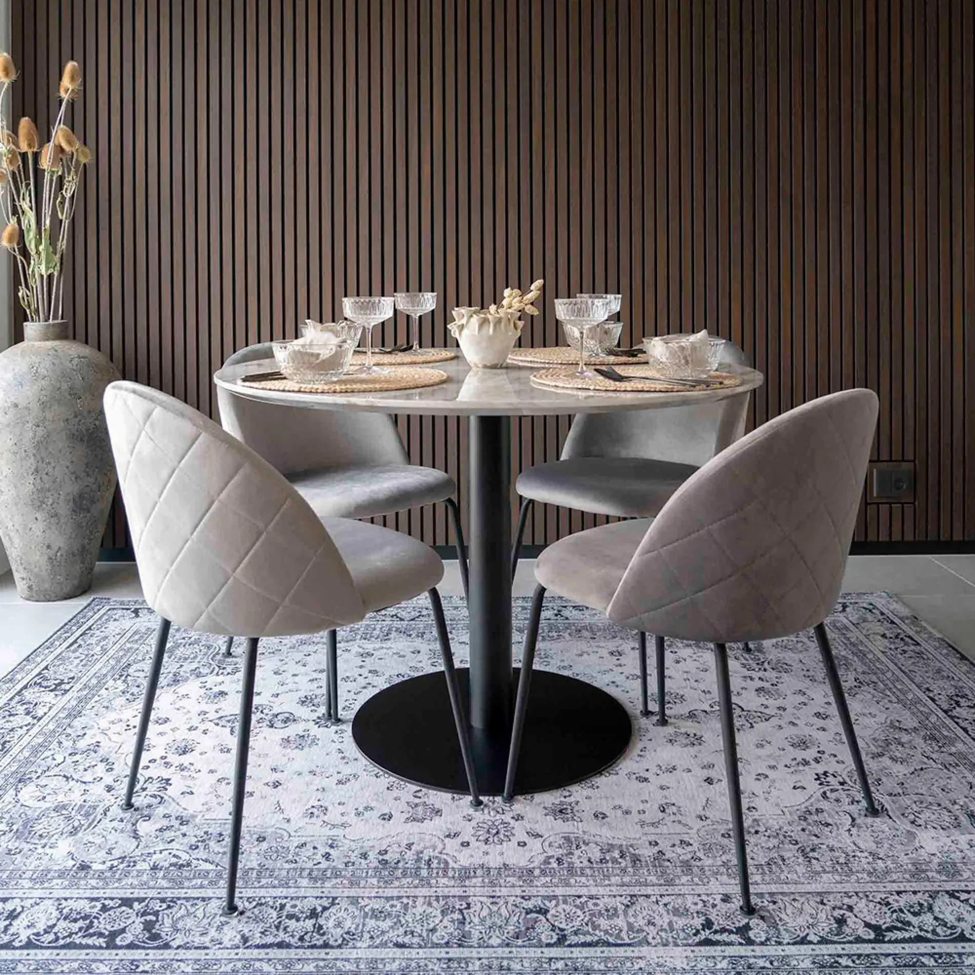 Bolzano 4-Seater Round Dining Table - White, Marble Effect