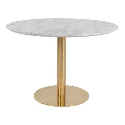 Bolzano 4-Seater Round Dining Table - White, Marble Effect