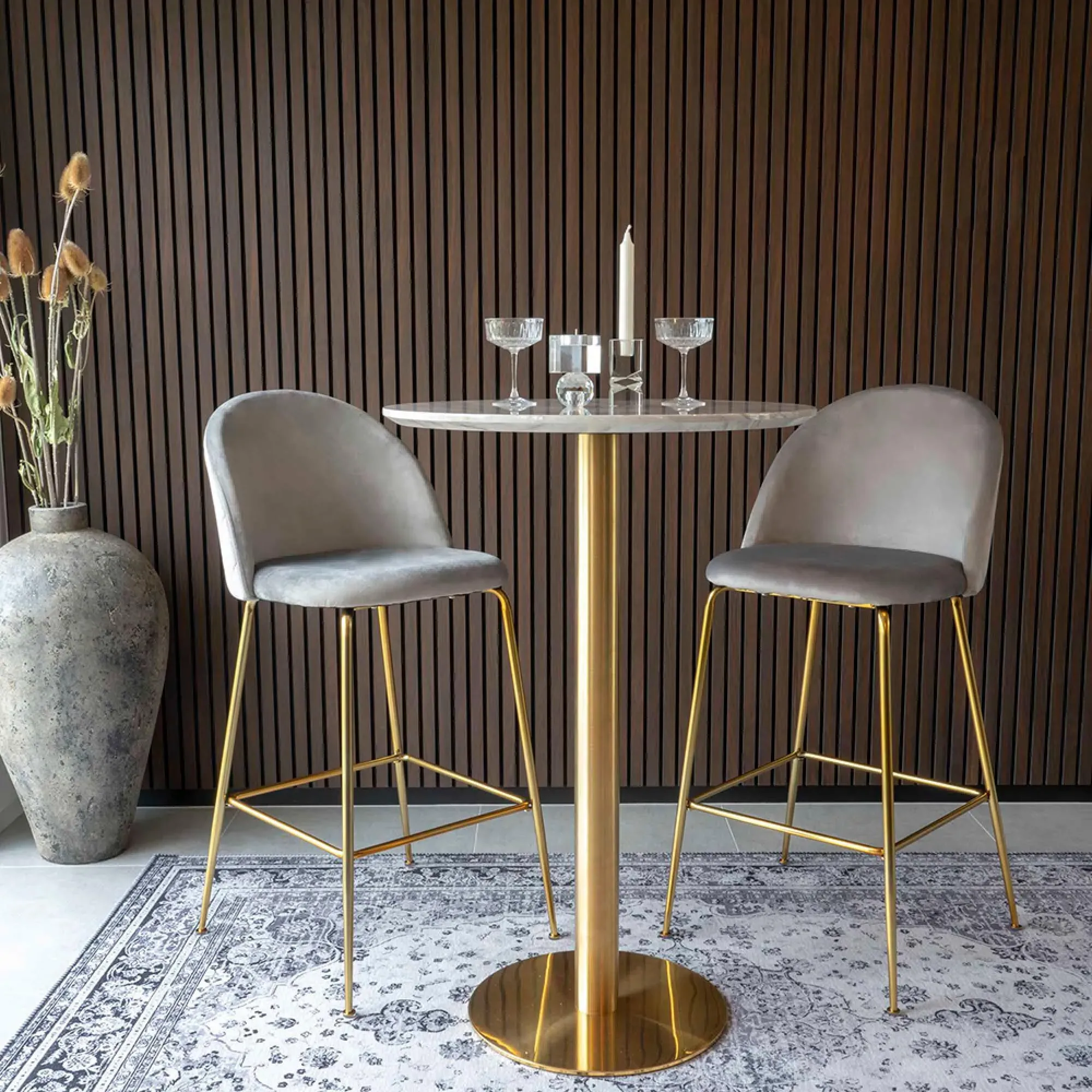 Bolzano Round Bar Table - White, Gold