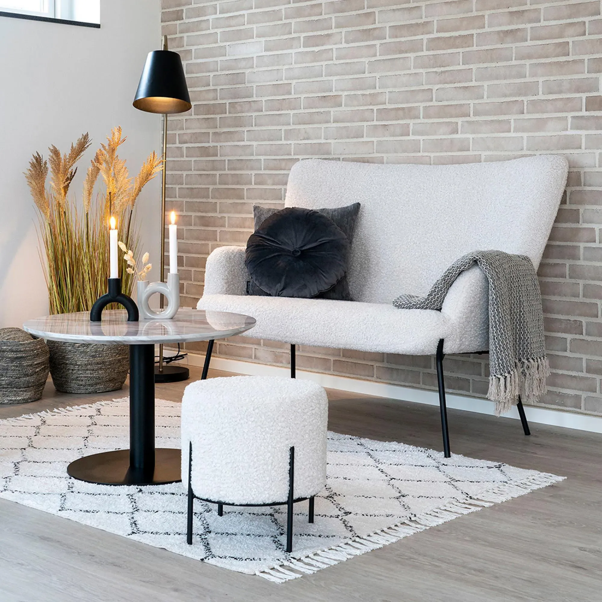 Bolzano Round Coffee Table with Marble Effect - White, Black