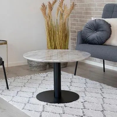 Bolzano Round Coffee Table with Marble Effect - White, Black image