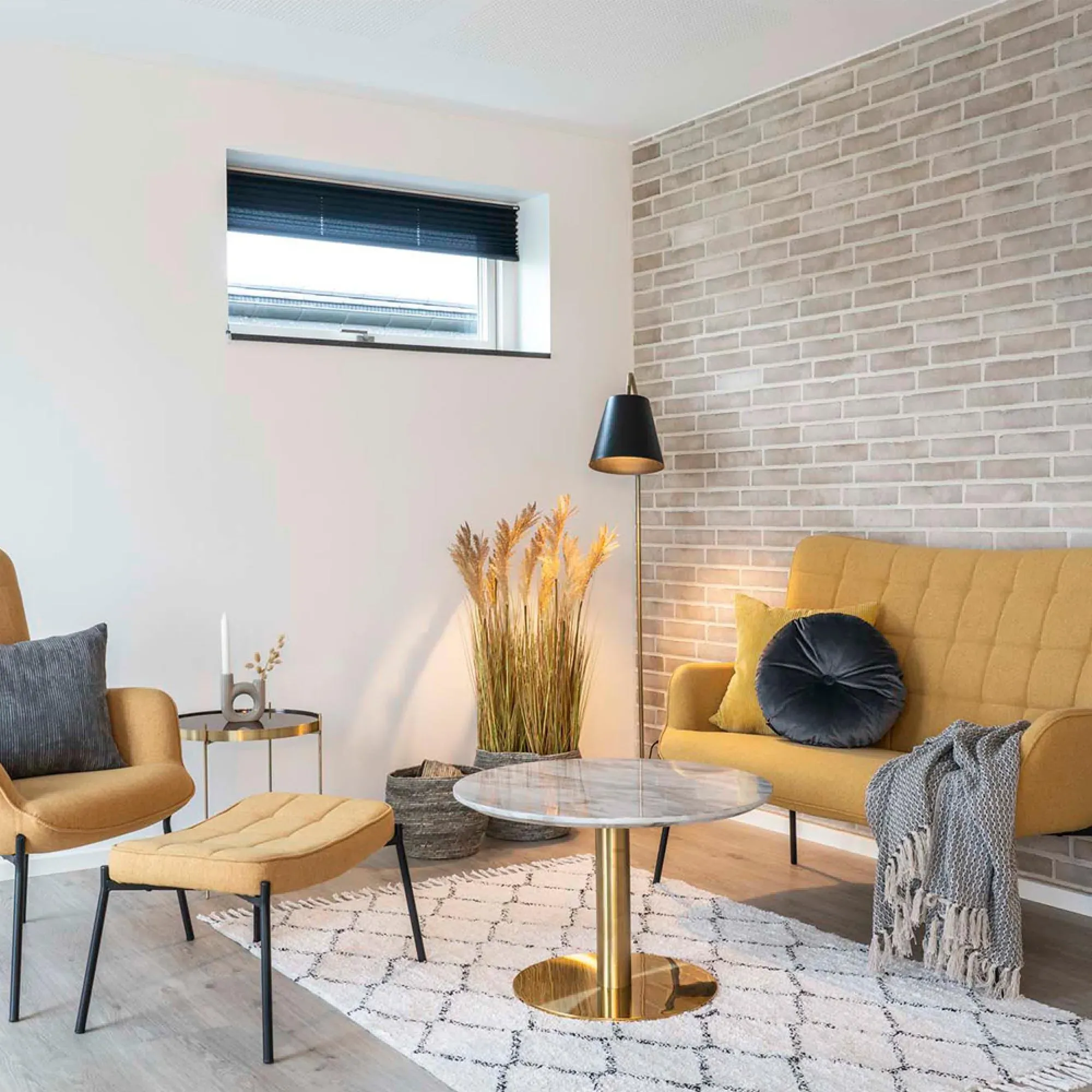 Bolzano Round Coffee Table with Marble Effect - White, Gold