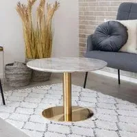 Bolzano Round Coffee Table with Marble Effect - White, Gold