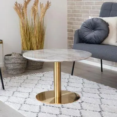 Bolzano Round Coffee Table with Marble Effect - White, Gold