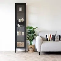 Brisbane 1 Door Slim Display Cabinet - Black, Metal