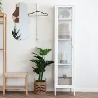 Brisbane 1 Door Slim Display Cabinet - White, Metal