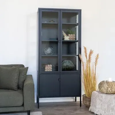 Brisbane 4 Door Display Cabinet - Black, Metal image