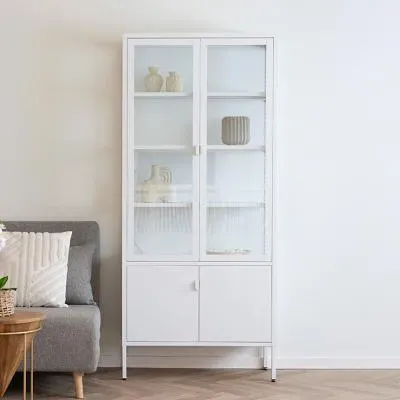 Brisbane 4 Door Display Cabinet - White, Metal
