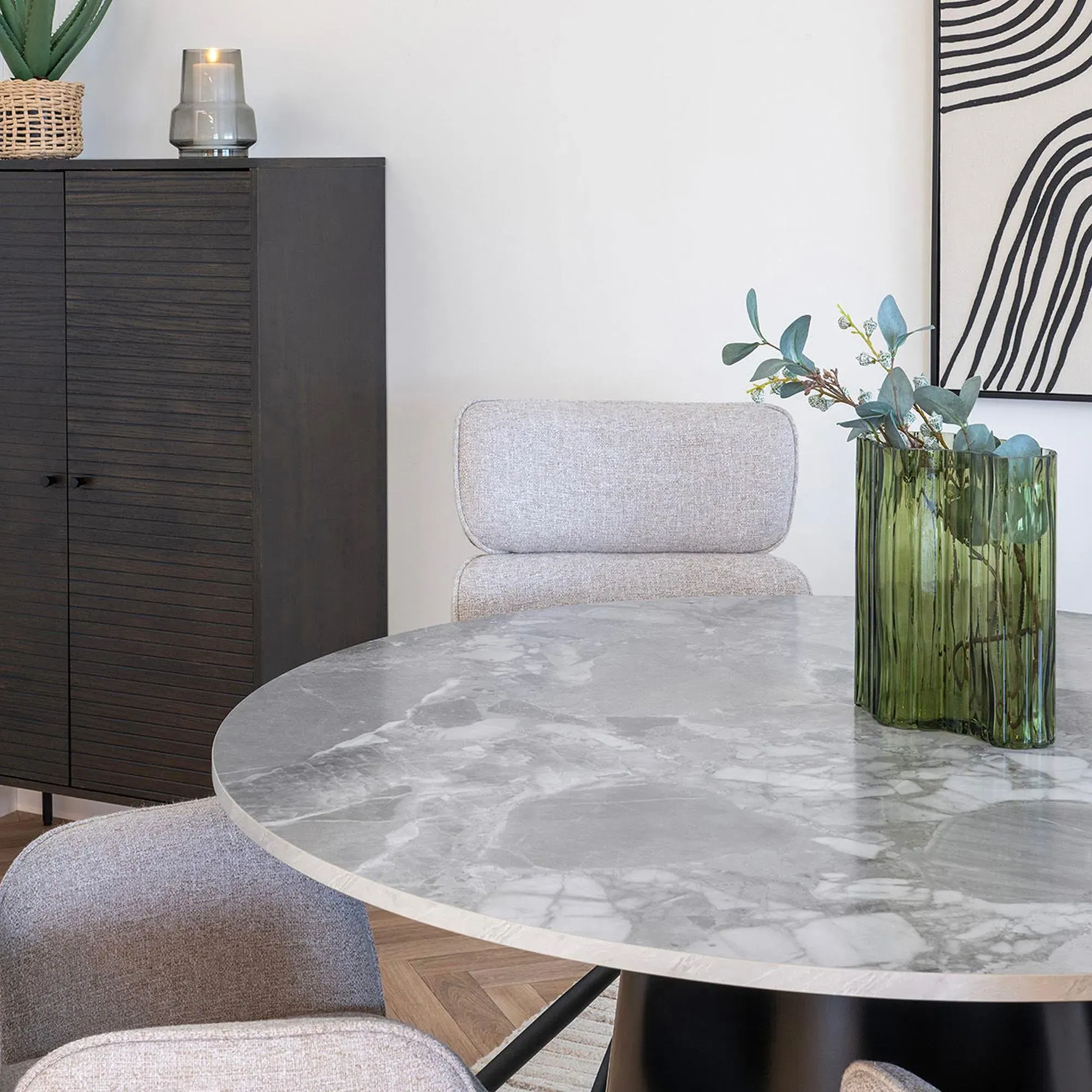 Brito 4-Seater Round Pedestal Dining Table - Grey, Marble