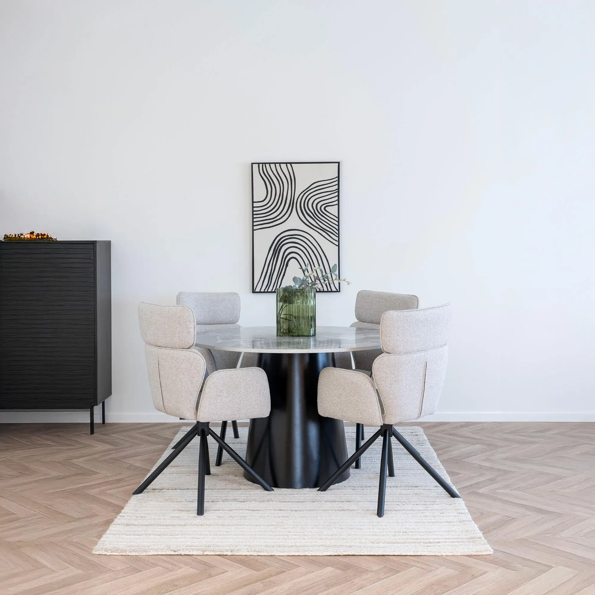 Brito 4-Seater Round Pedestal Dining Table - Grey, Marble